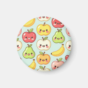 Íman Padrão Sem Costura de Frutas Kawaii Desenho Animad