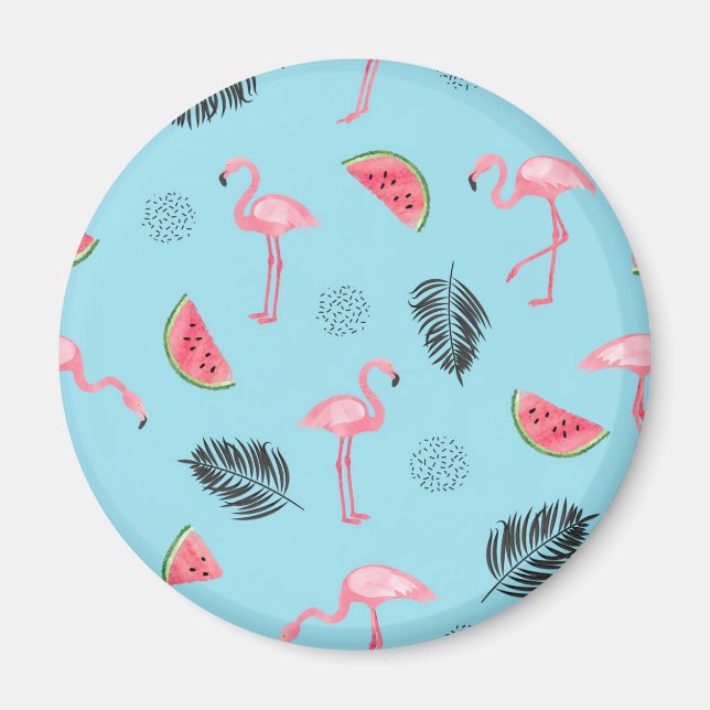 Íman Padrão Trendy Tropical Flamingo & Watermelon (Frente)