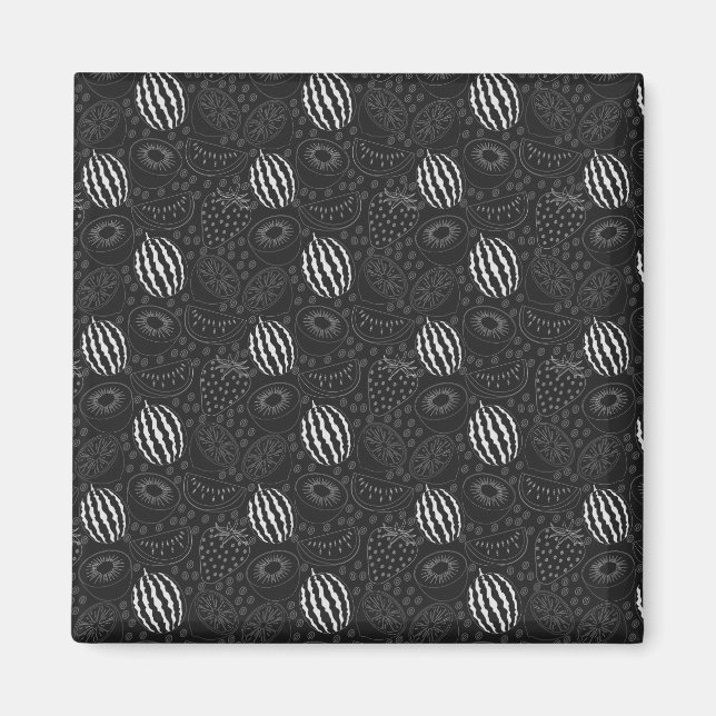 Íman Padrão uniforme em fruta preto e branco Tropical (Frente)