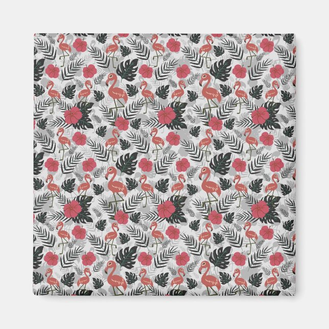 Íman Padrão uniforme Flamingo com fundo floral (Frente)