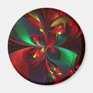 Íman Padrão Verde Vermelho Abstrato Floral Moderno #11
