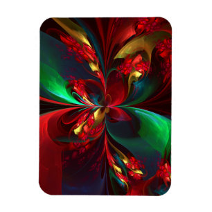 Íman Padrão Verde Vermelho Abstrato Floral Moderno #11