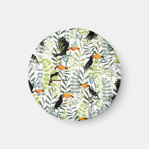 Íman Padrão Vintage Toucans Green Leaves