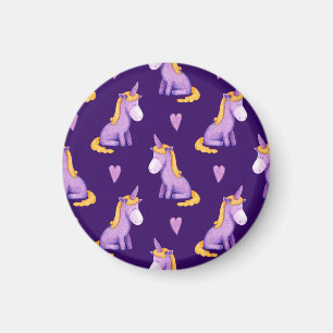 Íman Padrão Violet Unicorns Hearts Watercolor.