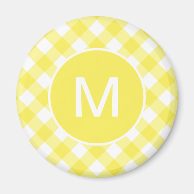 Íman Padrão Xadrez Clássico Amarelo Claro com Monograma (Frente)