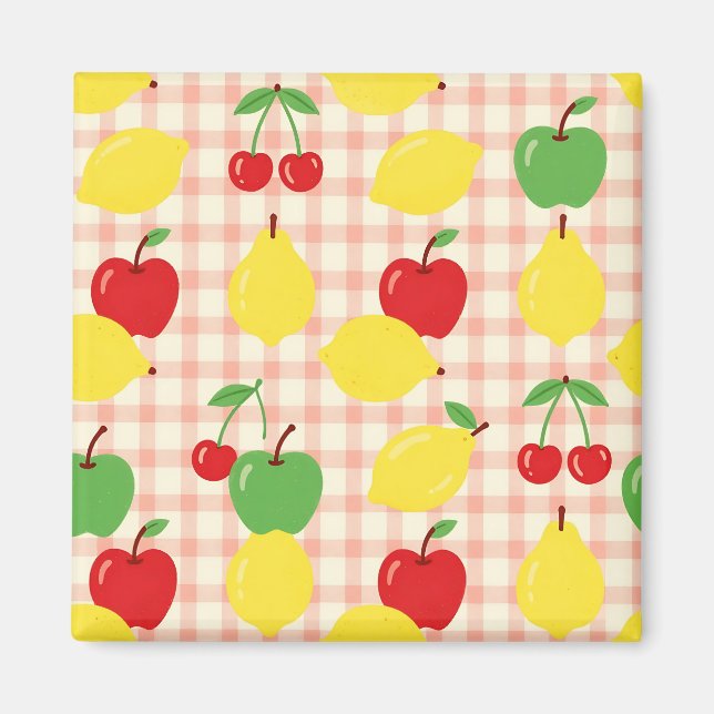 Íman Padrão Xadrez de Frutas Fofas (Frente)
