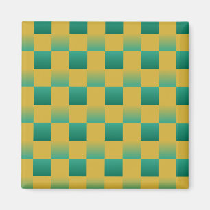 Íman Padrão xadrez elegante em verde e dourado
