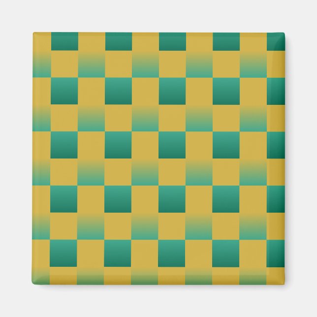 Íman Padrão xadrez elegante em verde e dourado (Frente)