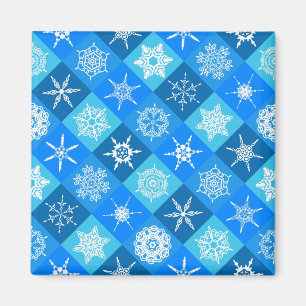 Íman padrões de flocos de neve azuis brancos design