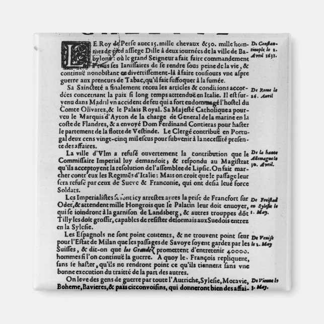 Íman Página de texto da "La Gazette" (Frente)