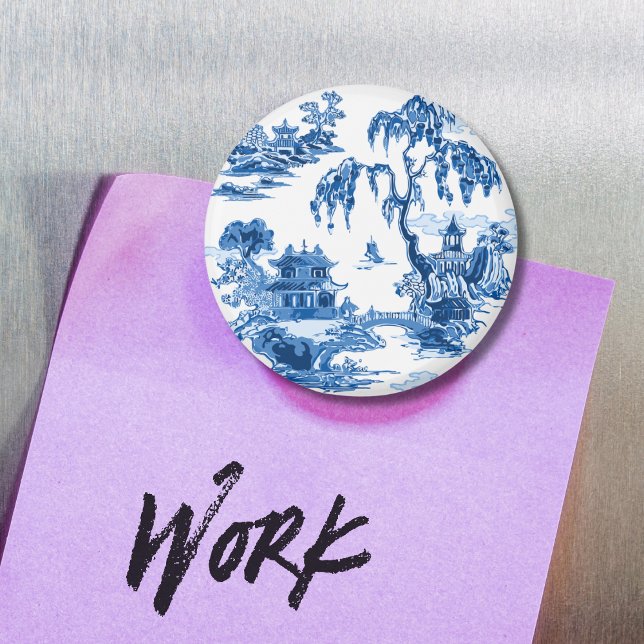 Íman Pagoda Garden in Blue Porcelain Magnet (Criador carregado)