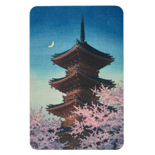 Íman Pagode de uma Noite de Primavera em Xilogravura Ja