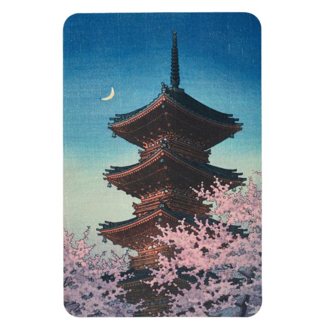 Íman Pagode de uma Noite de Primavera em Xilogravura Ja (Vertical)