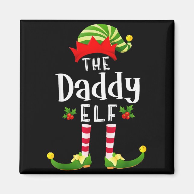 Íman Pai Papai Noel Elfo Pijama Combinando Festa de Nat (Frente)