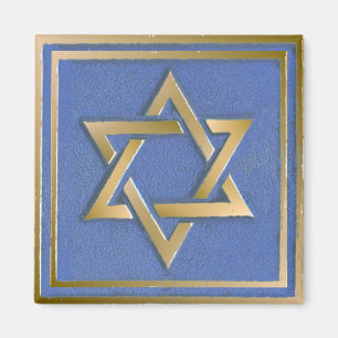 Íman Painel de Arte Estrela de Davi Azul Dourado