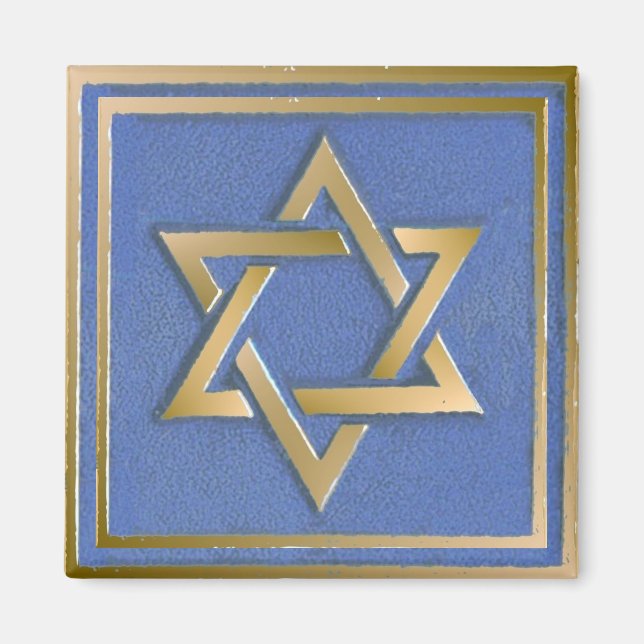 Íman Painel de Arte Estrela de Davi Azul Dourado (Frente)