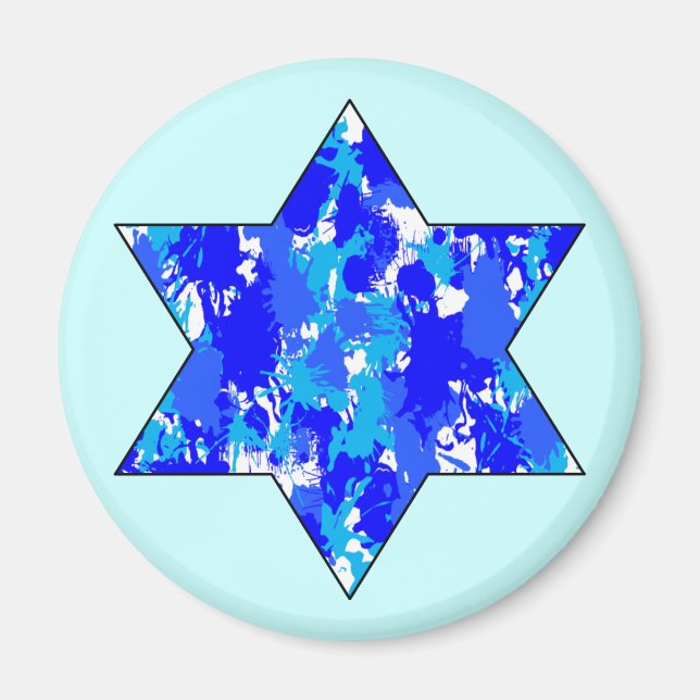 Íman Paint Splatter Blue Jewish Star (Frente)