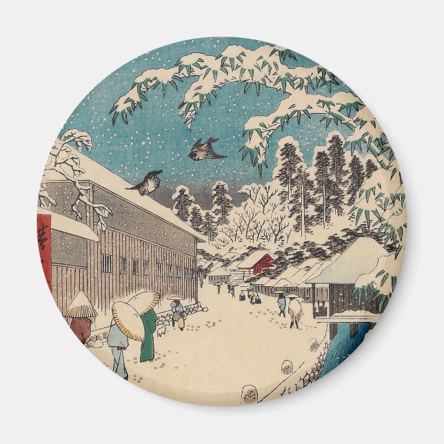 Íman País japão da paisagem de inverno de Hiroshige (Frente)