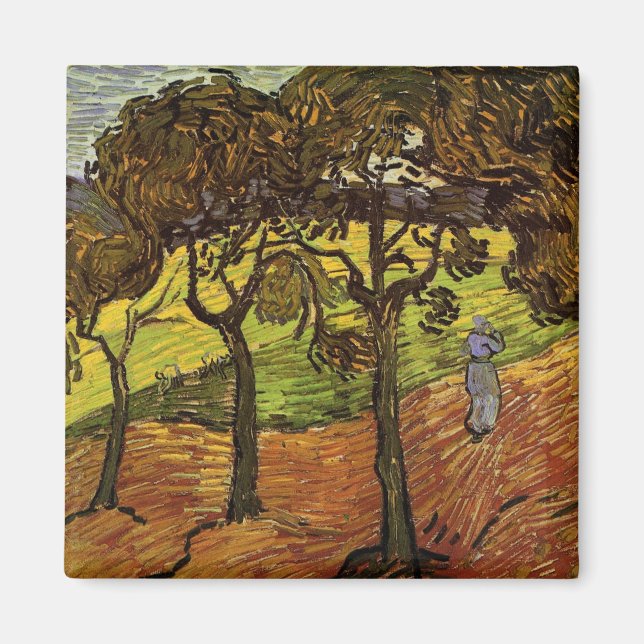 Íman Paisagem, árvores e figuras de Vincent van Gogh (Frente)