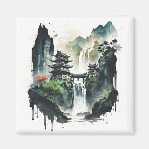 Íman Paisagem Chinesa Antiga com Cascata