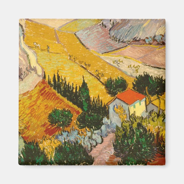 Íman Paisagem com House e Ploughma Vincent van Gogh (Frente)