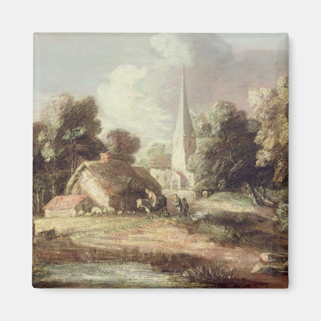 Íman Paisagem com Igreja, Cottage, Villagers e An (Frente)