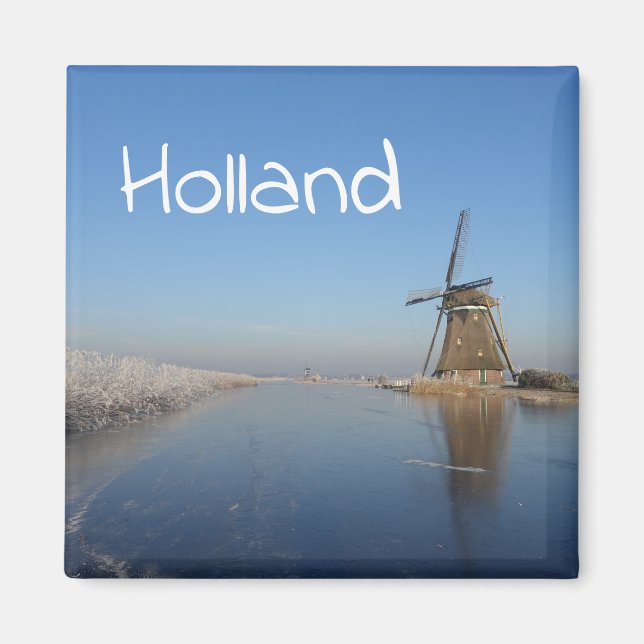 Íman Paisagem de inverno com moinho de vento e gelo (Frente)