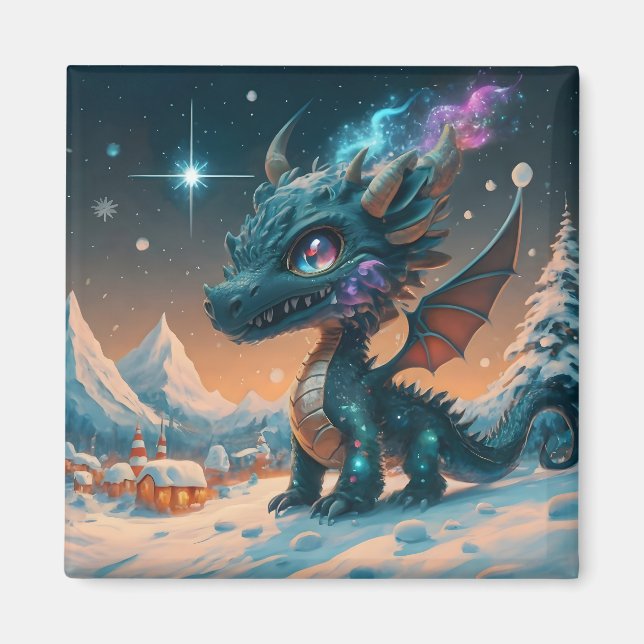 Íman Paisagem de inverno de Chibi Dragon Mystical (Frente)