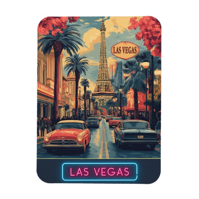 Íman Paisagem de Las Vegas com Torre Eiffel - Retrospec (Vertical)