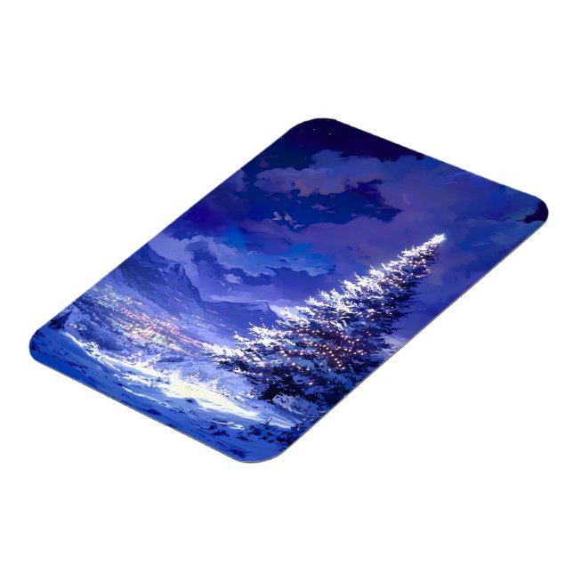 Íman Paisagem de montanha nevada com árvore de Natal br (Left Side)
