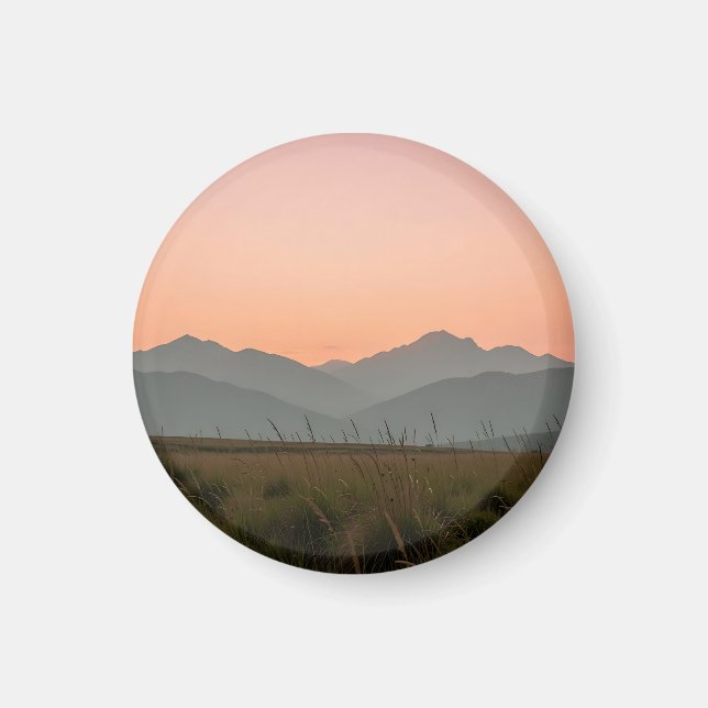 Íman Paisagem de Montanhas Serenas com Pôr do Sol Rosa  (Frente)