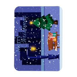 Íman Paisagem de Natal com candeeiro de rua, árvore e f