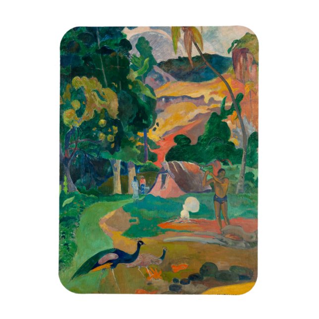 Íman Paisagem de Paul Gauguin Matamoe com Peacocks (Vertical)