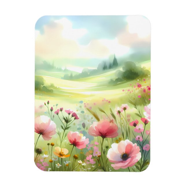 Íman Paisagem de Prado de Flores Silvestres Pastel (Vertical)