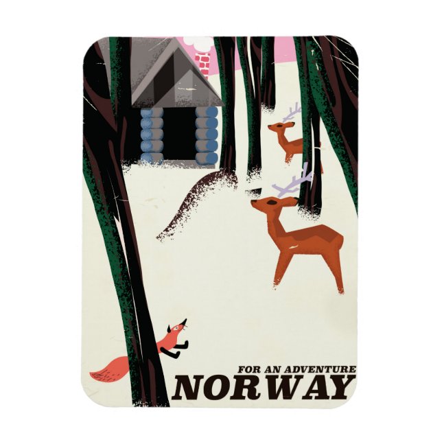 Íman Paisagem de viagens vintage de poster da Noruega (Vertical)
