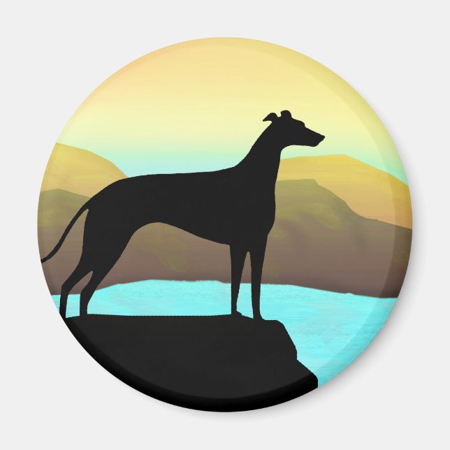 Íman Paisagem do Cachorro de Greyhound com Waterside (Frente)