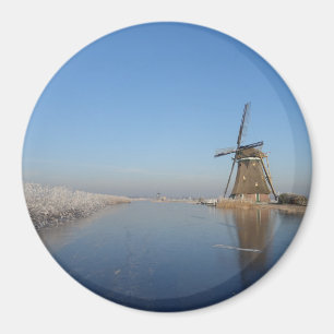 Íman Paisagem do inverno com moinho de vento e gelo