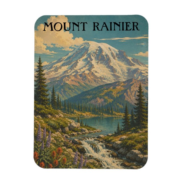 Íman Paisagem do Parque Nacional Mount Rainier Vintage (Vertical)