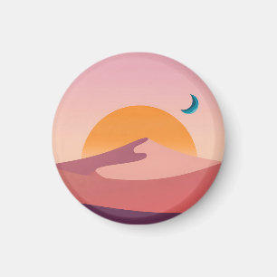 Íman Paisagem Minimalista do Deserto Pôr do Sol Lua