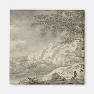 Íman Paisagem montanhosa com um caminhante