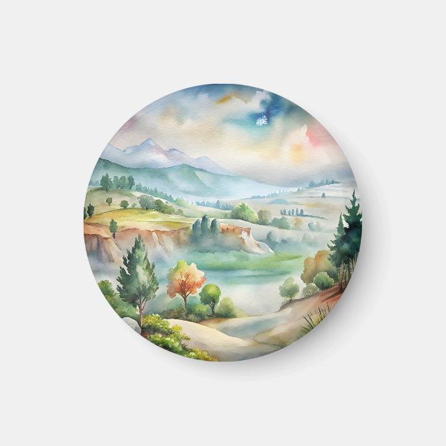 Íman Paisagem Montanhosa em Aquarela (Frente)