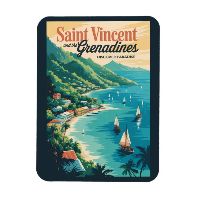 Íman Paisagem Retro de São Vicente e Granadinas (Vertical)