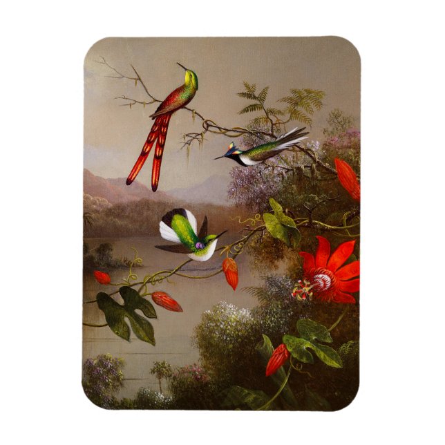 Íman Paisagem tropical com dez beija-flores (Vertical)