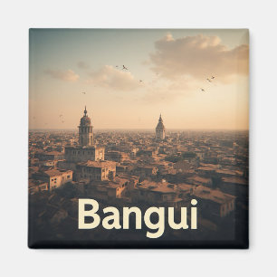Íman Paisagem Urbana de Bangui ao Pôr do Sol com Torre