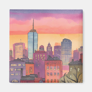 Íman Paisagem Urbana em Aquarela do North End de Boston