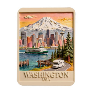Íman Paisagem Urbana Texturizada de Seattle Washington