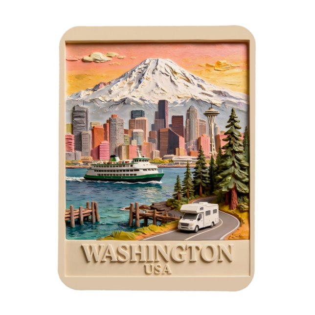 Íman Paisagem Urbana Texturizada de Seattle Washington  (Vertical)
