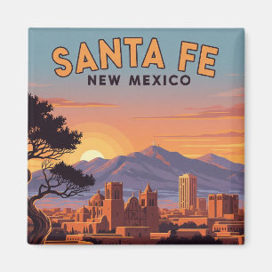 Íman Paisagem Urbana Vintage de Santa Fe Novo México Vi
