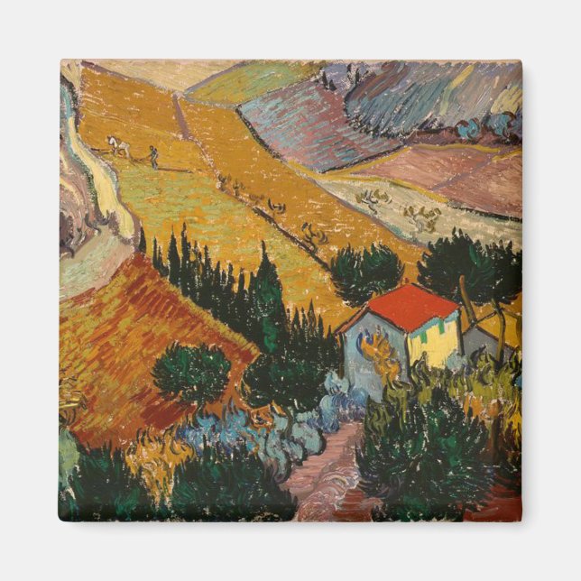 Íman Paisagem Van Gogh com House e Plowman (Frente)