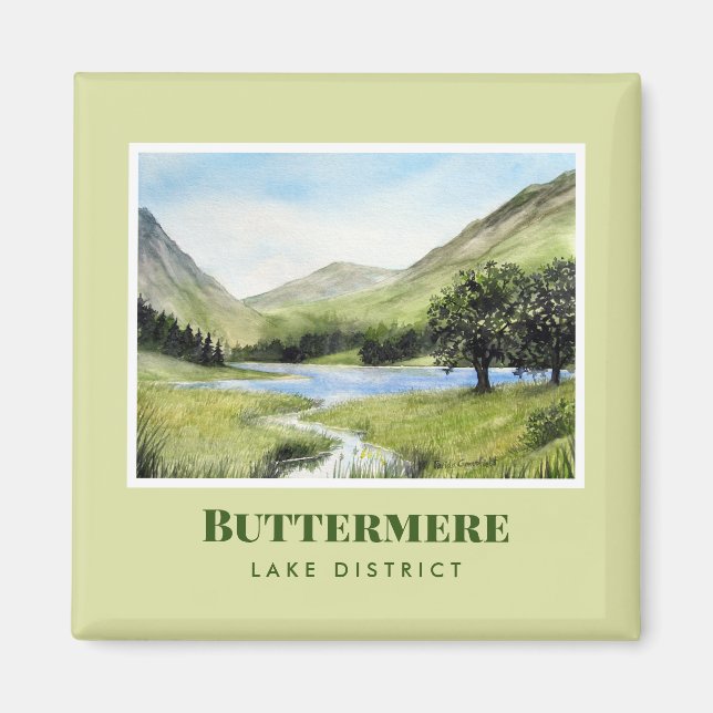 Íman Paisagem Watercolor Painting of Lake Buttermere (Frente)